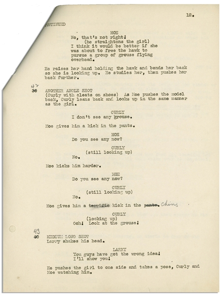 Moe Howard's 18pp. Script for The Three Stooges 1935 Film ''Pop Goes the Easel'' -- With Annotations in Moe's Hand -- A Few Pages Missing, Else Very Good Condition